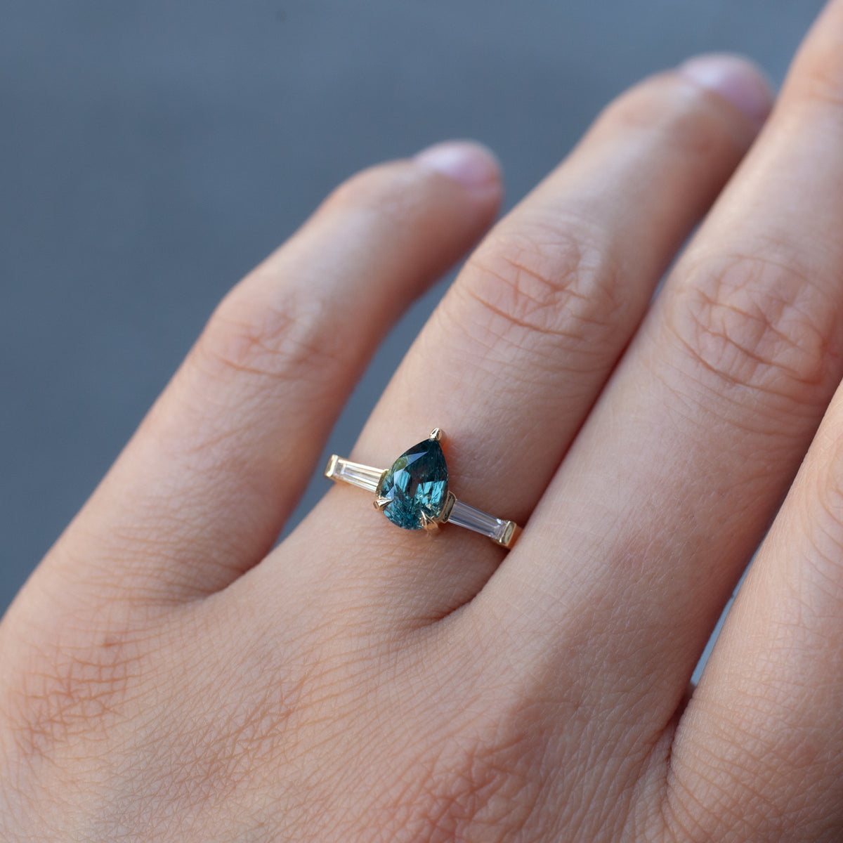 Calliope Ring - Pear Cut Teal Lavender Sapphire