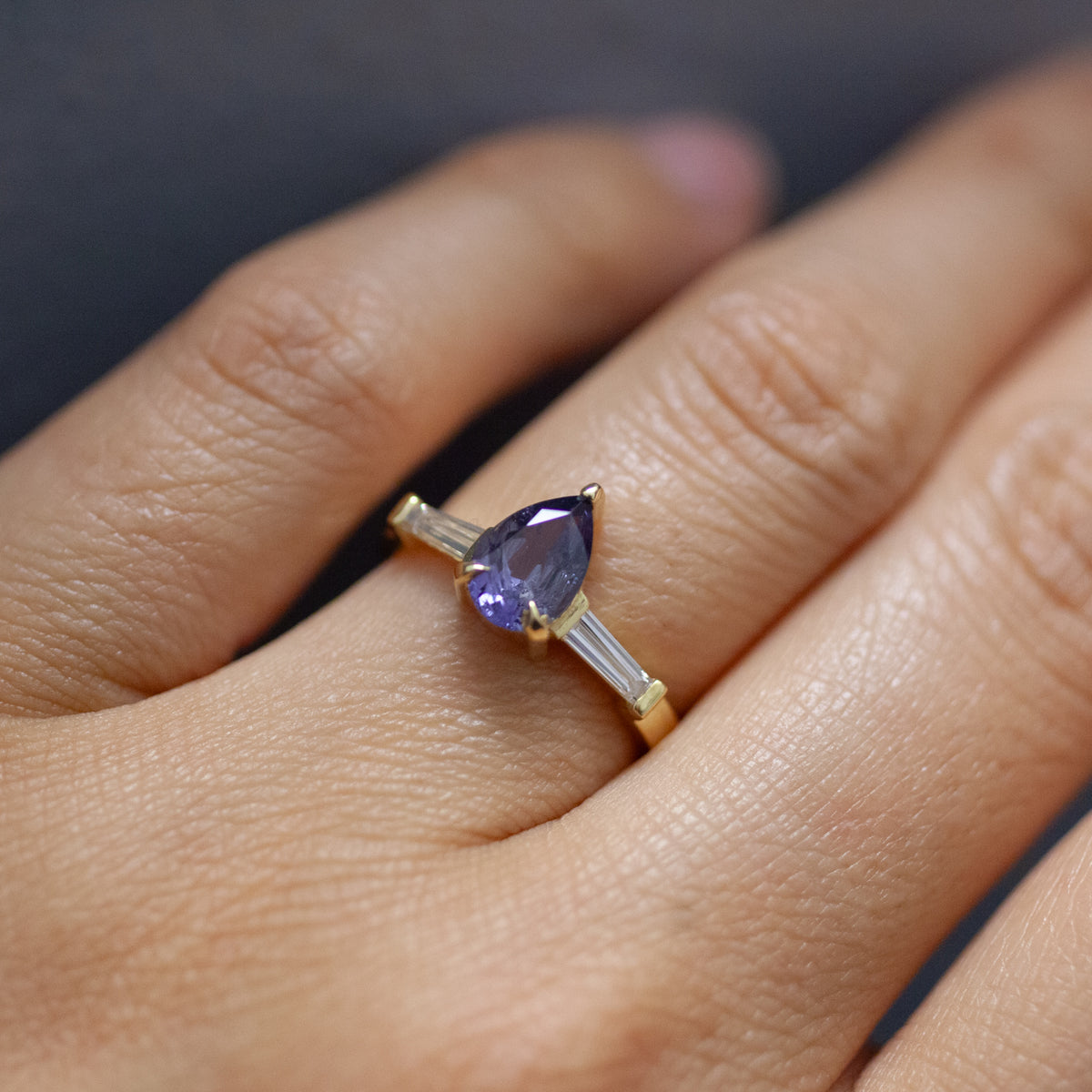 Calliope Ring - Pear Cut Teal Lavender Sapphire