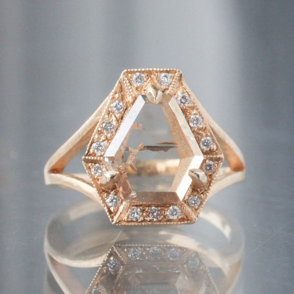 Phoebe Ring - Champagne Shield Portrait Cut Diamond