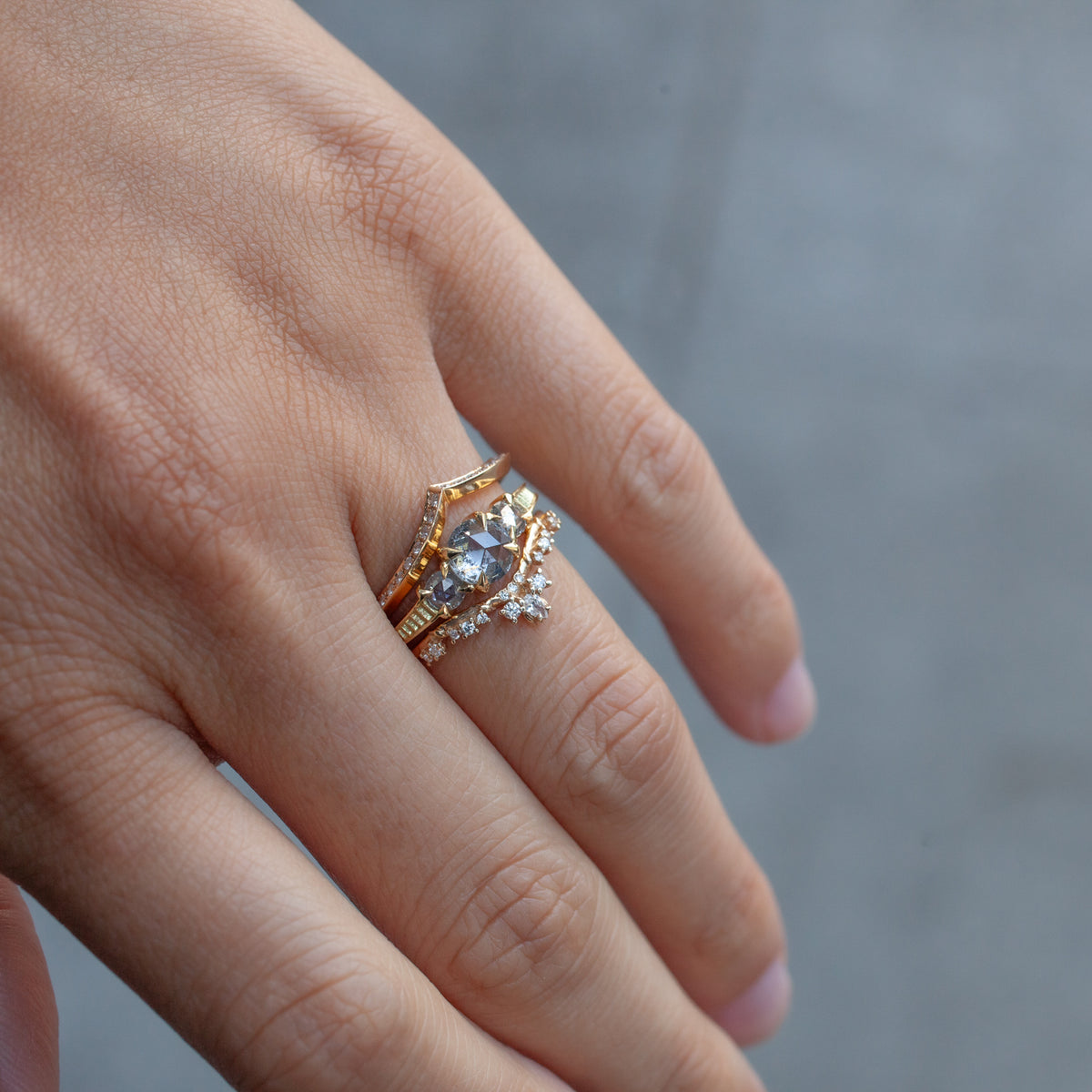 Classic 3 Stone Temple Ring - Salt & Pepper Diamond (0.86ct)