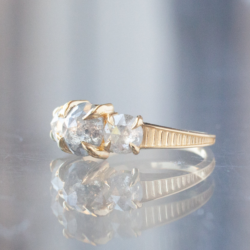 Grande Temple Ring - Icy Grey Round Rose Cut Diamond (1.98ctw)