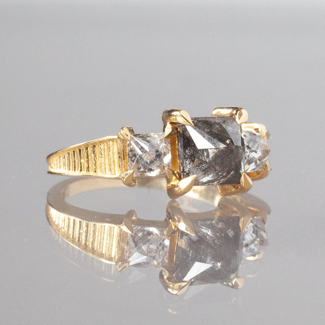 Classic Temple Ring - Salt & Pepper Princess Diamond