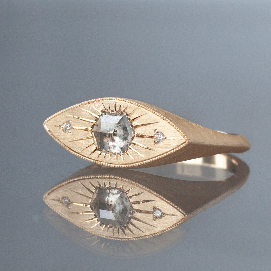 Third Eye Ring - Salt & Pepper Hexagon Diamond (.76ct)