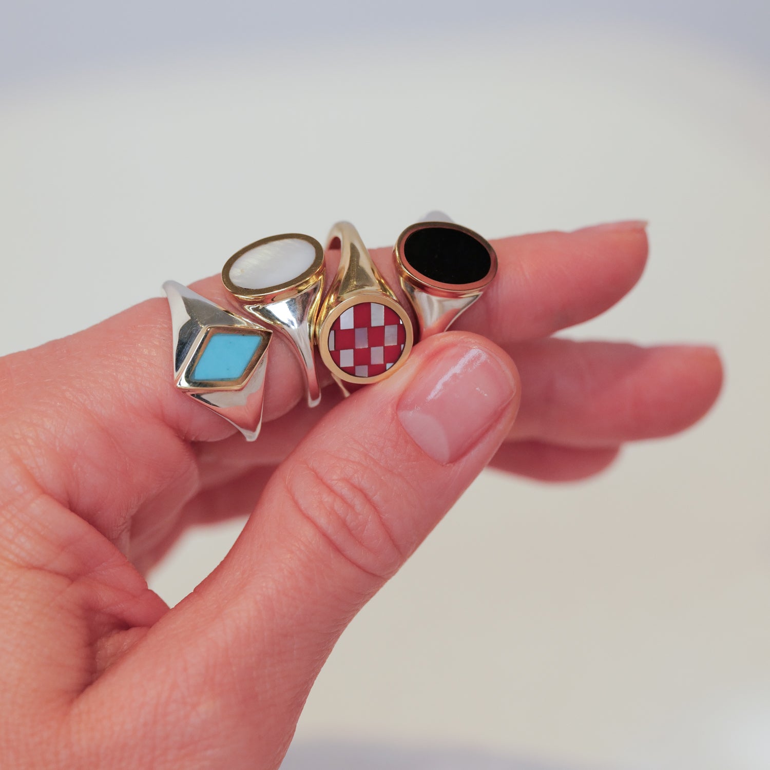 Orb Checkerboard Signet Ring - Coral