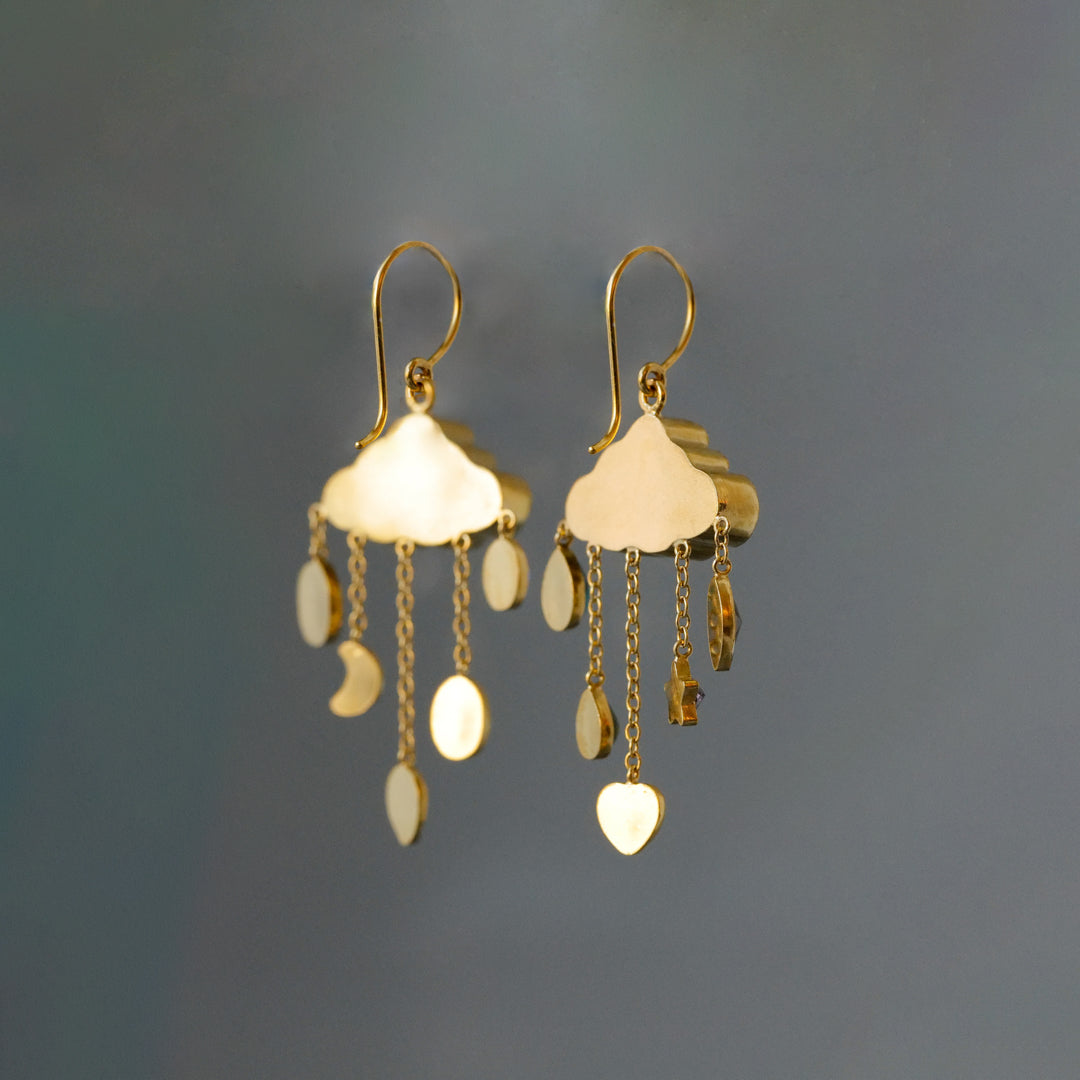 Petite Cloud and Rain Drop Earrings