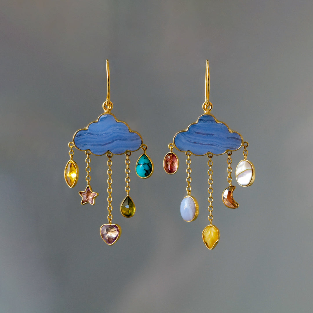 Petite Cloud and Rain Drop Earrings