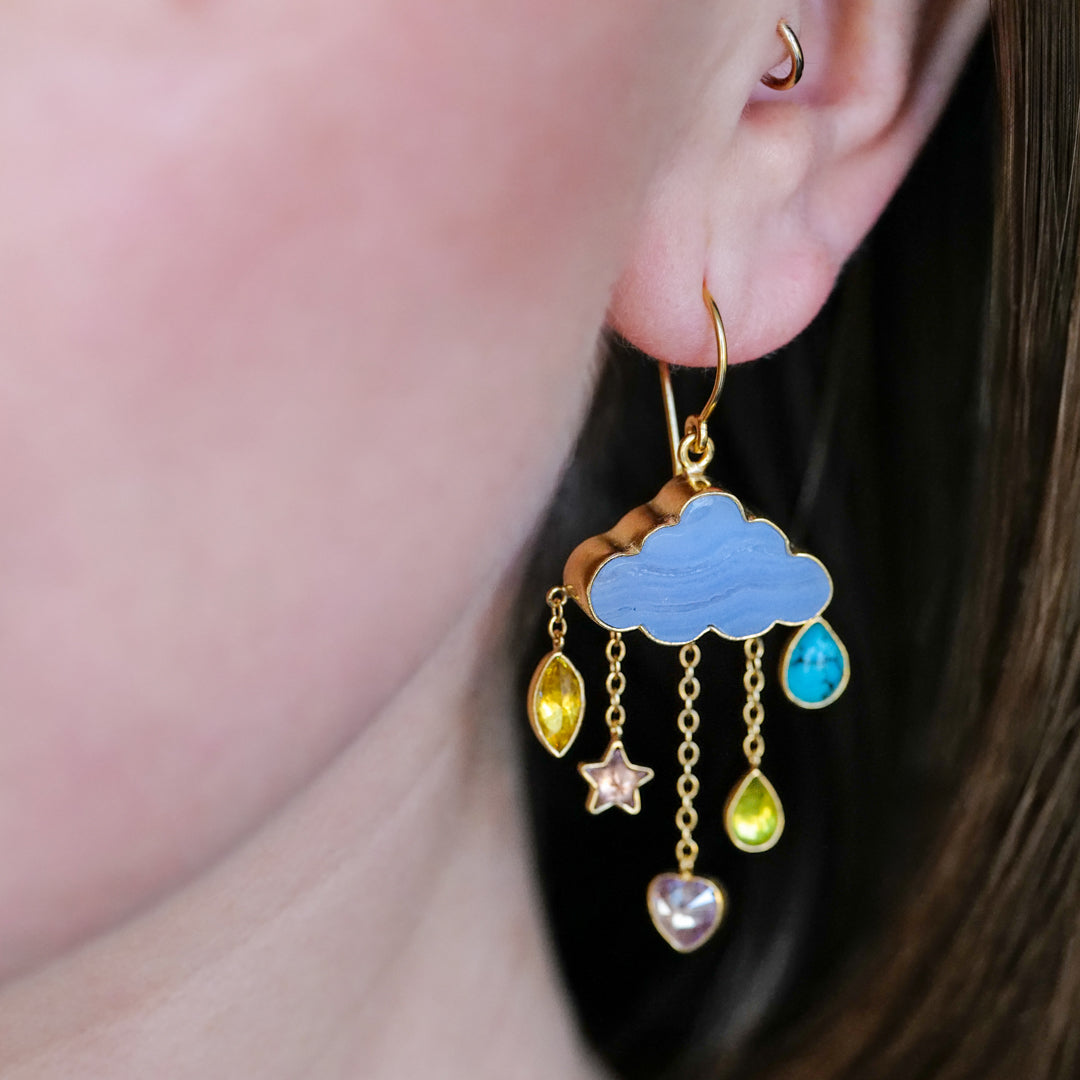 Petite Cloud and Rain Drop Earrings