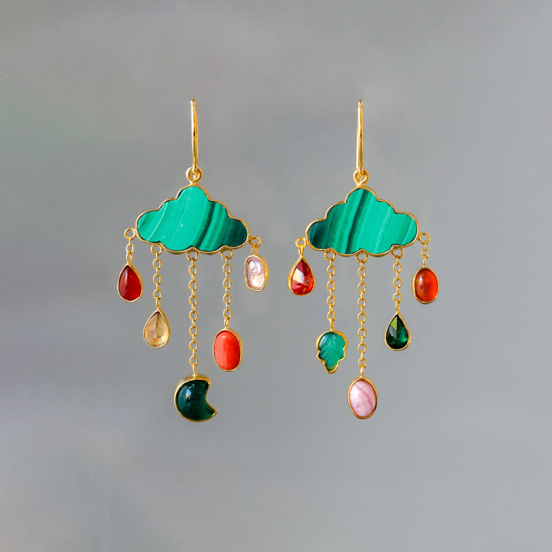 Petite Cloud and Rain Drop Earrings
