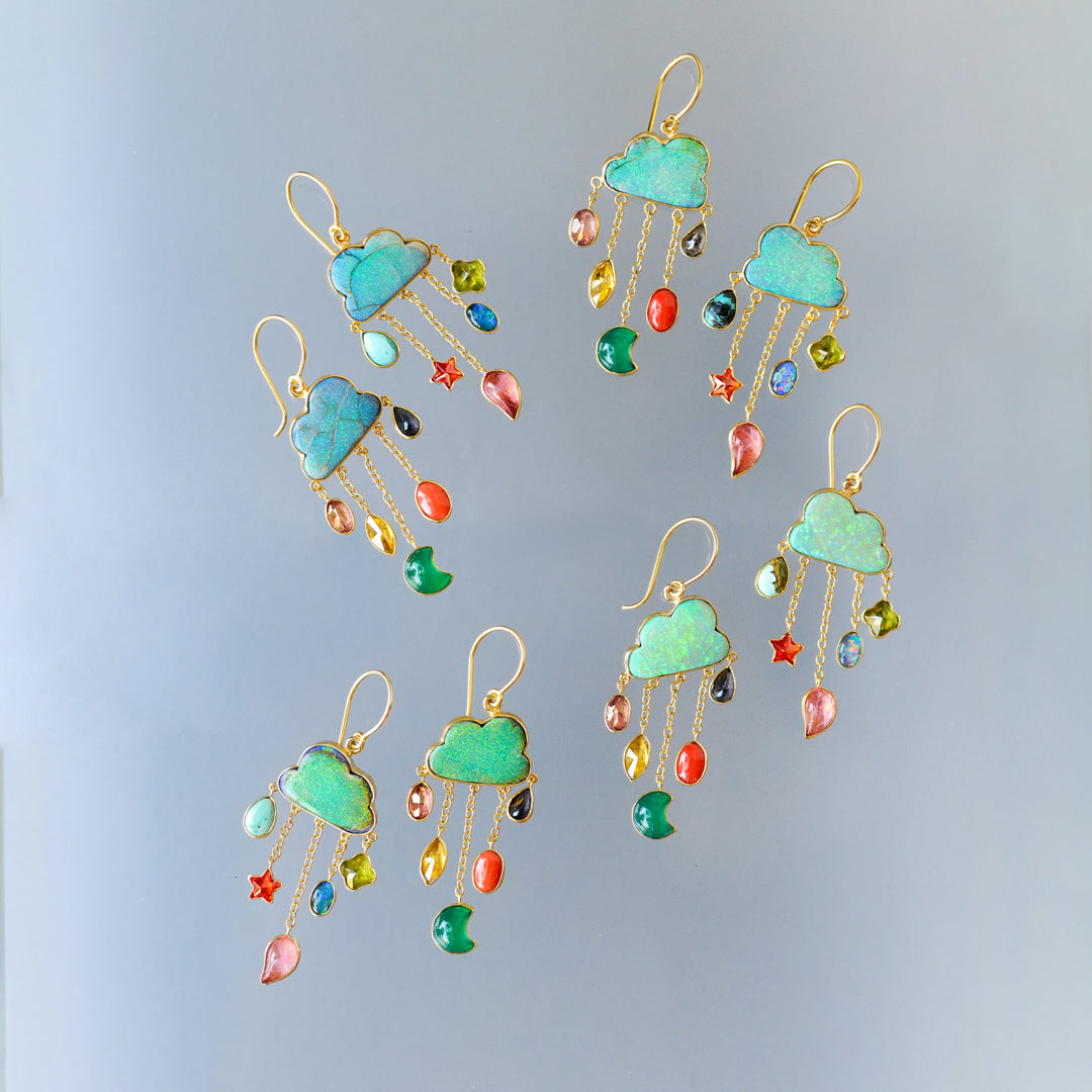 Petite Cloud and Rain Drop Earrings