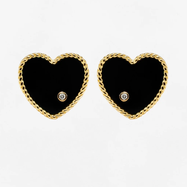 Paire de Puces Coeur Onyx Heart Earrings