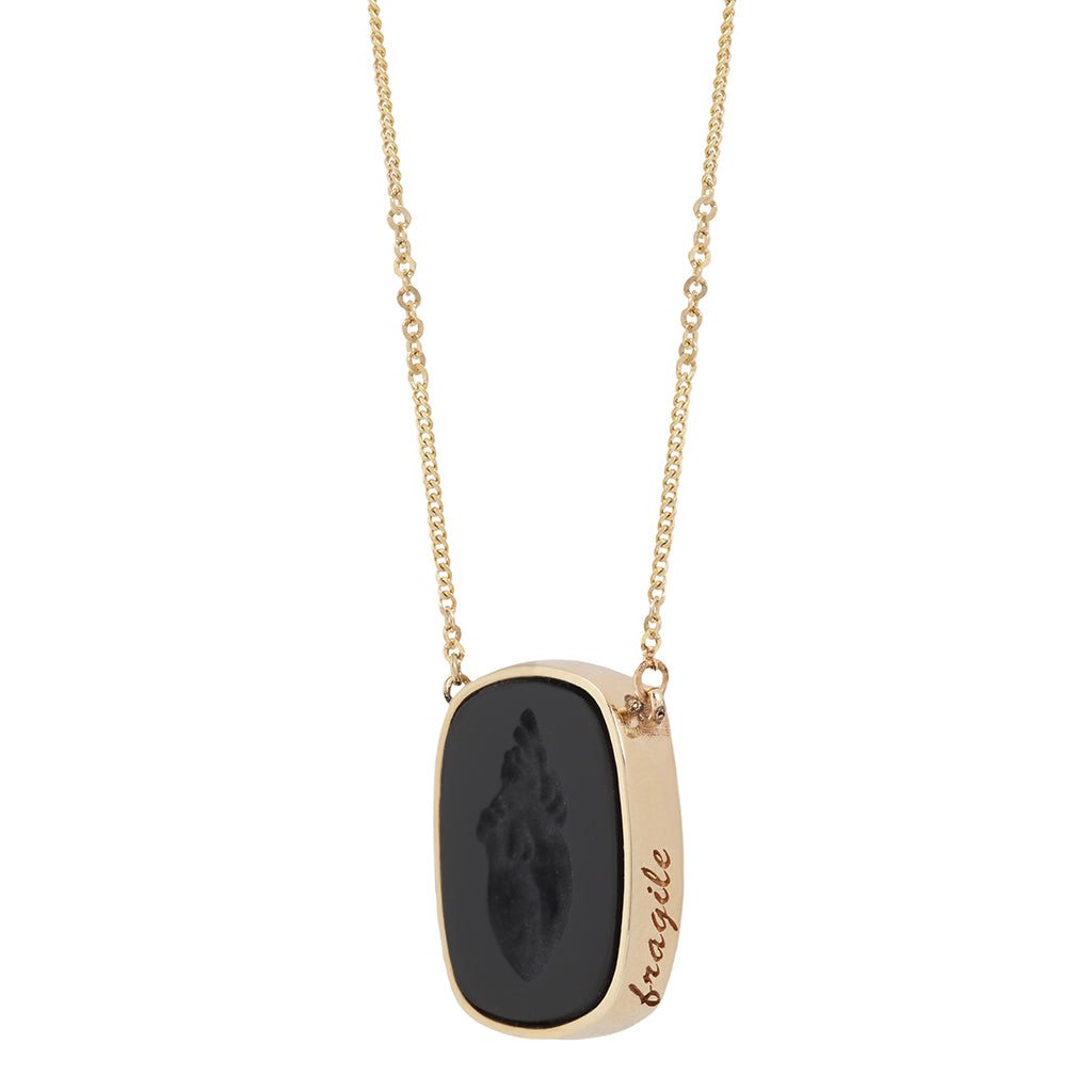 Ioanna Eleftheriou Heart Intaglio Necklace - Small Chain with fragile gold heart and black pendant.