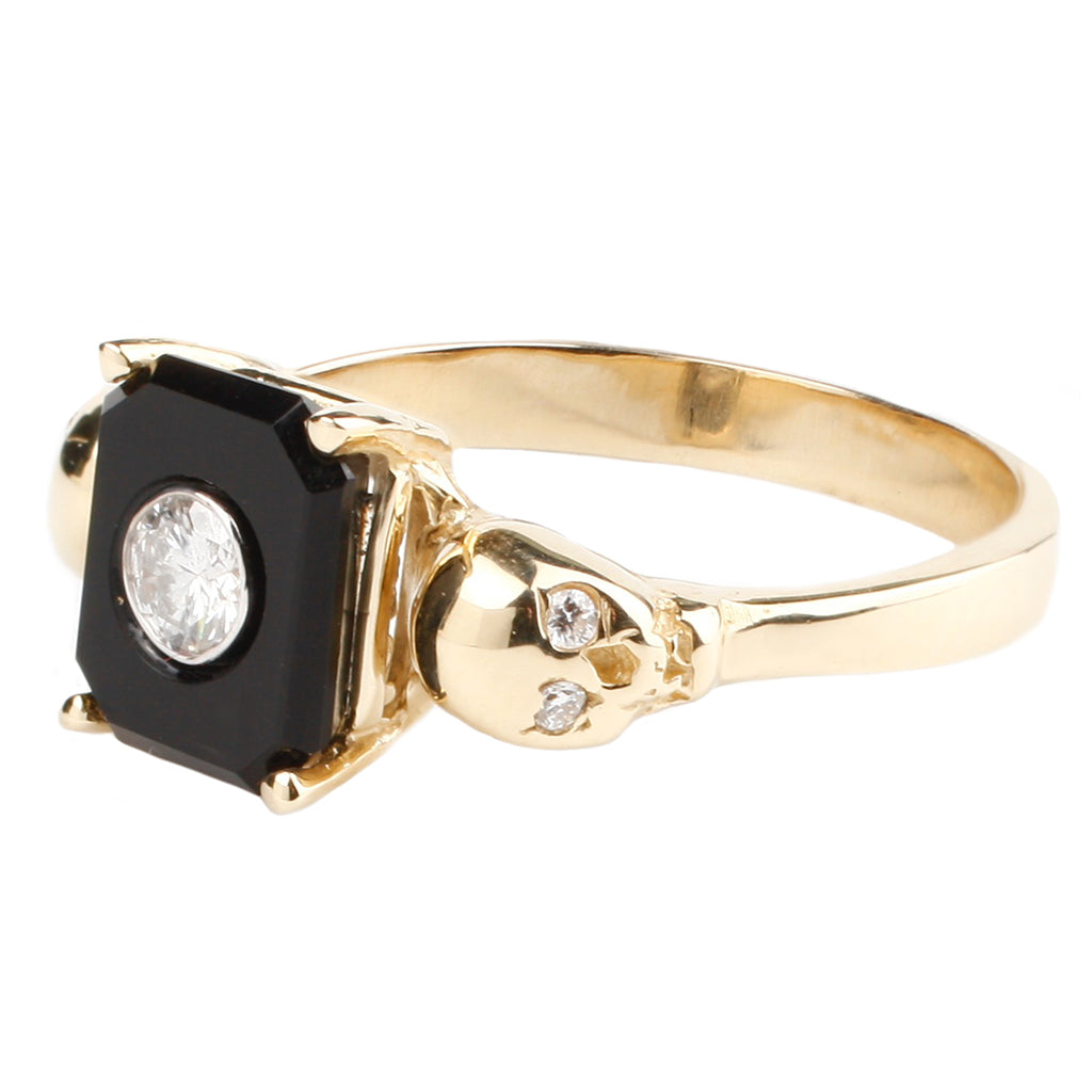 Skulls Ring - Diamond & Onyx
