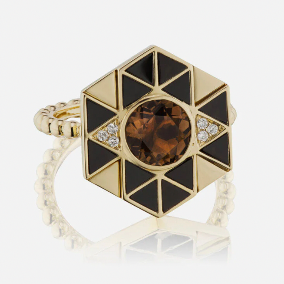 Evil Eye Ring - Onyx & Smoky Topaz