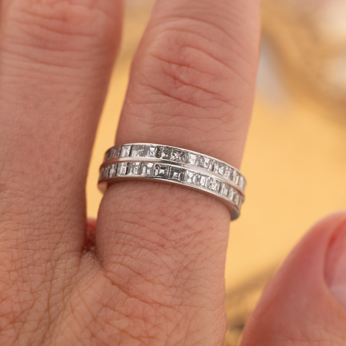 Vintage Double Row Carré Cut Diamond Band