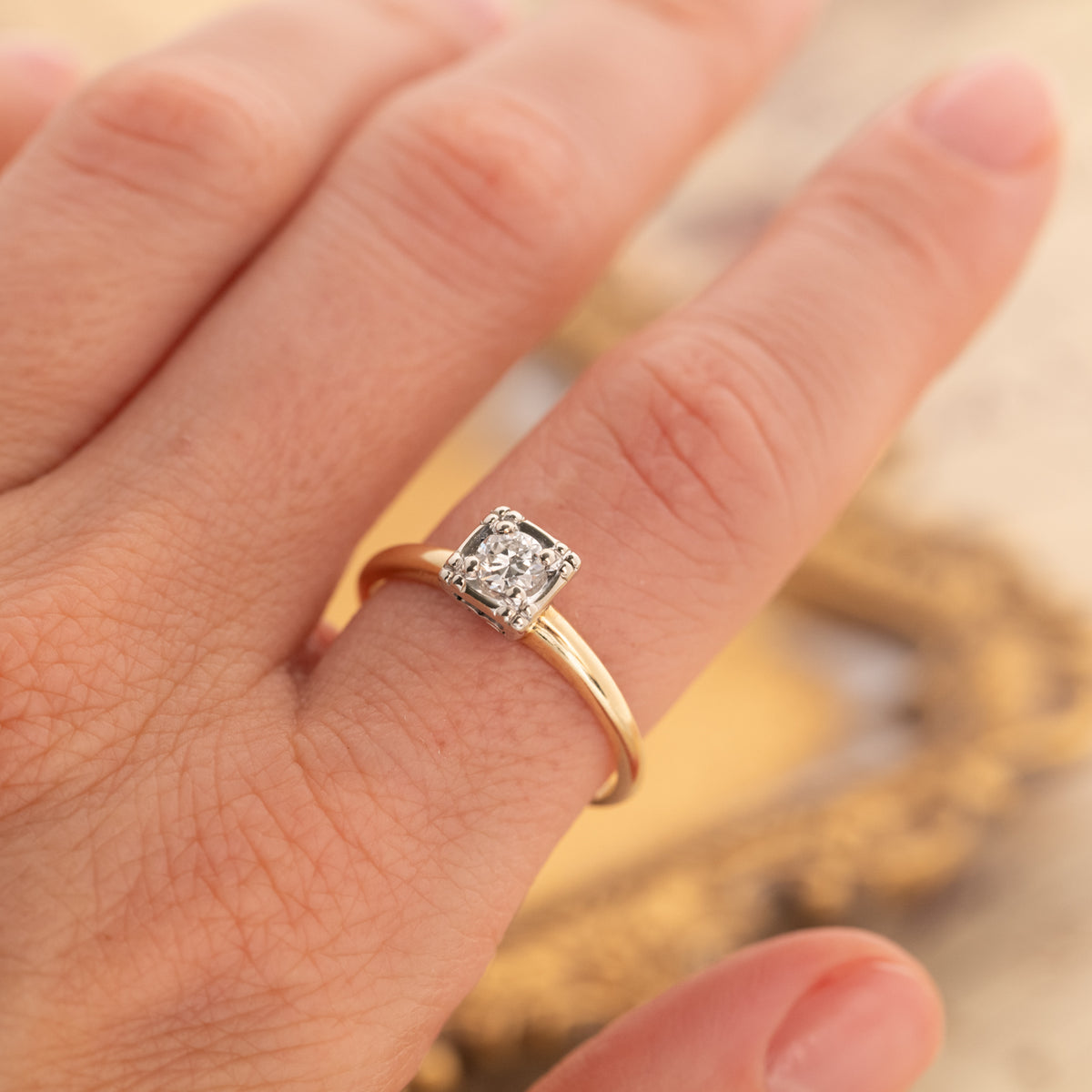 Vintage Mixed Gold Diamond Solitaire Ring