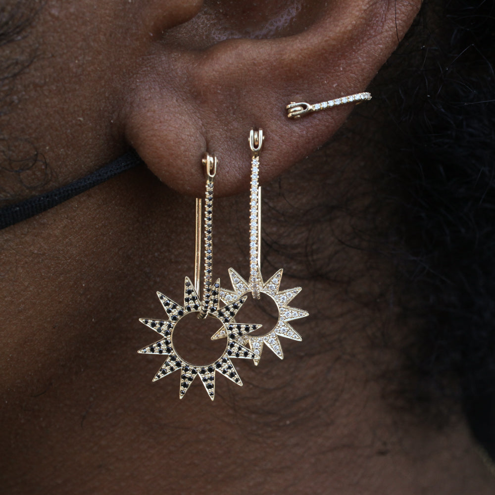 Long Latch Hoop - Black Diamond