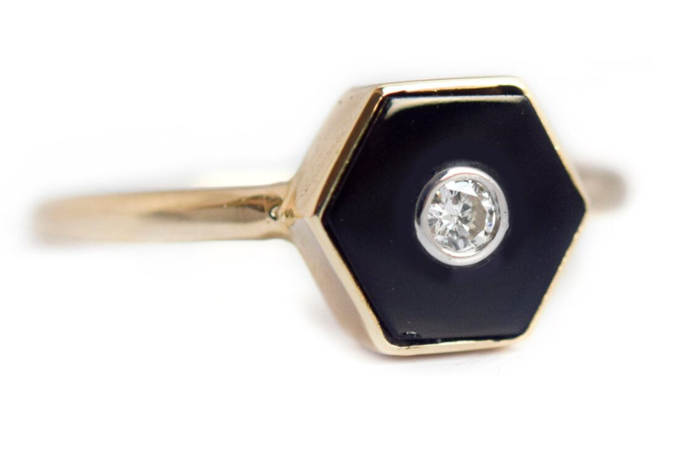 Diamond Hex Onyx Ring