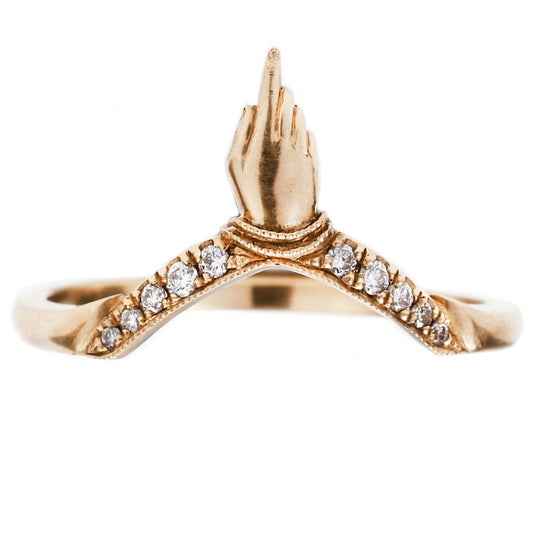 Bishop finger with diamonds in 14k gold