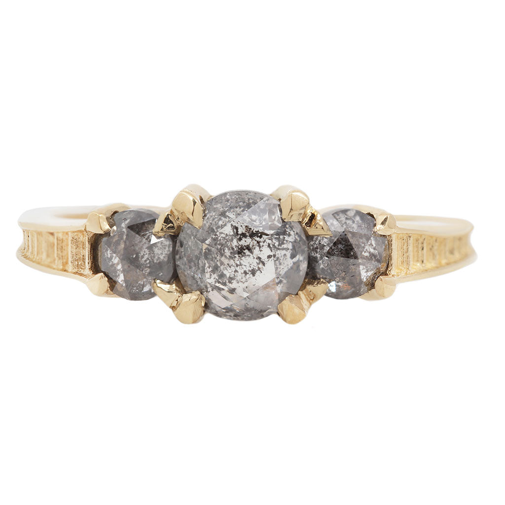 Classic Temple Ring - Salt & Pepper Round Diamond