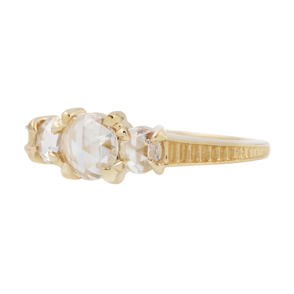 Classic White Round Rose Cut Temple Ring