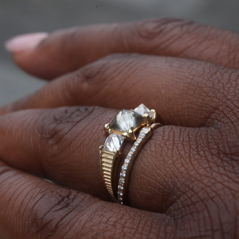 Inverted Princess Diamond Temple Ring