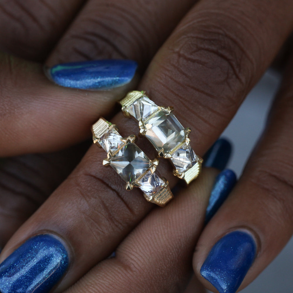 Grande Temple Ring - Inverted Emerald Cut Diamond