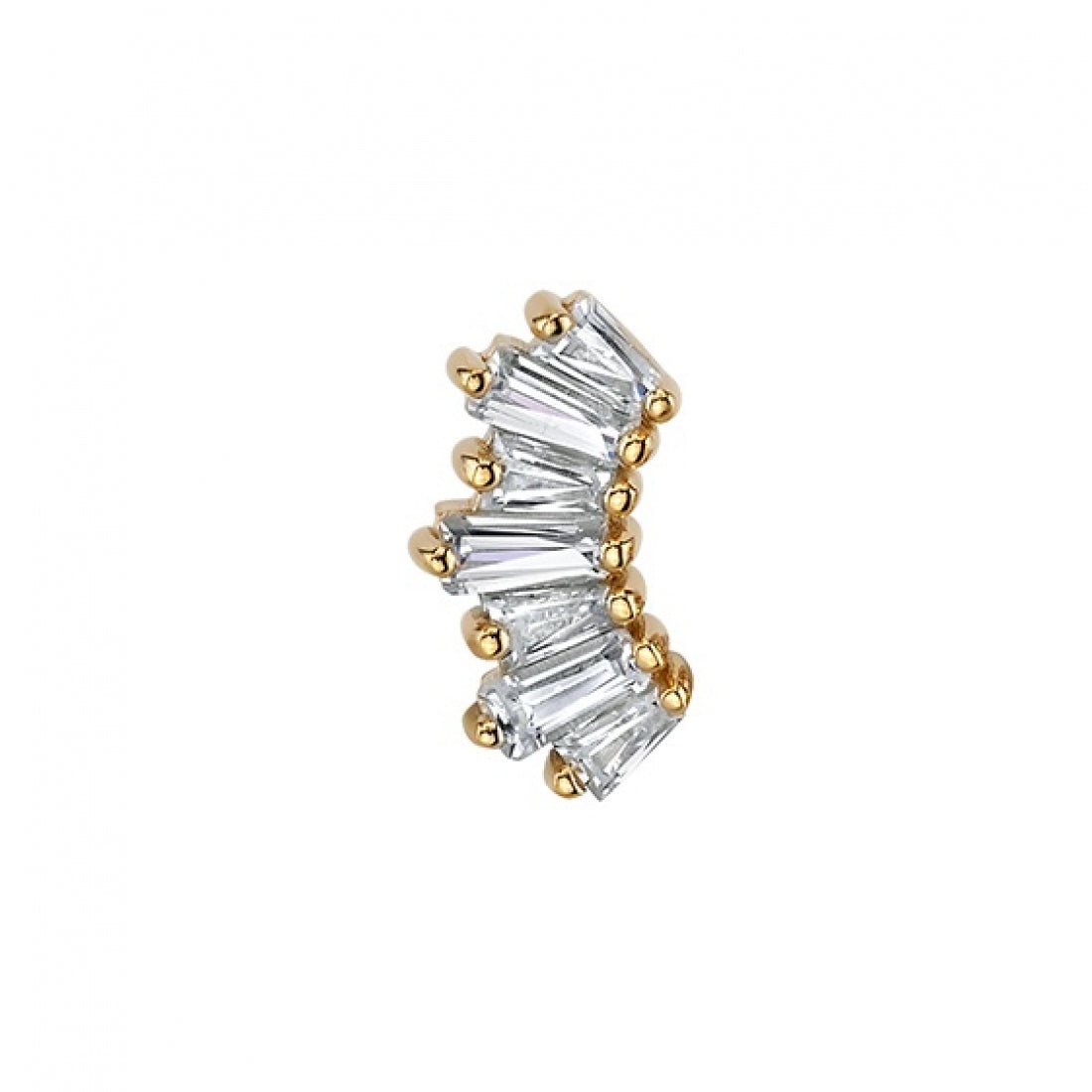 BVLA Oceane 7 stud earring features a zigzag design with 14k gold accents and clear baguette-cut stones.