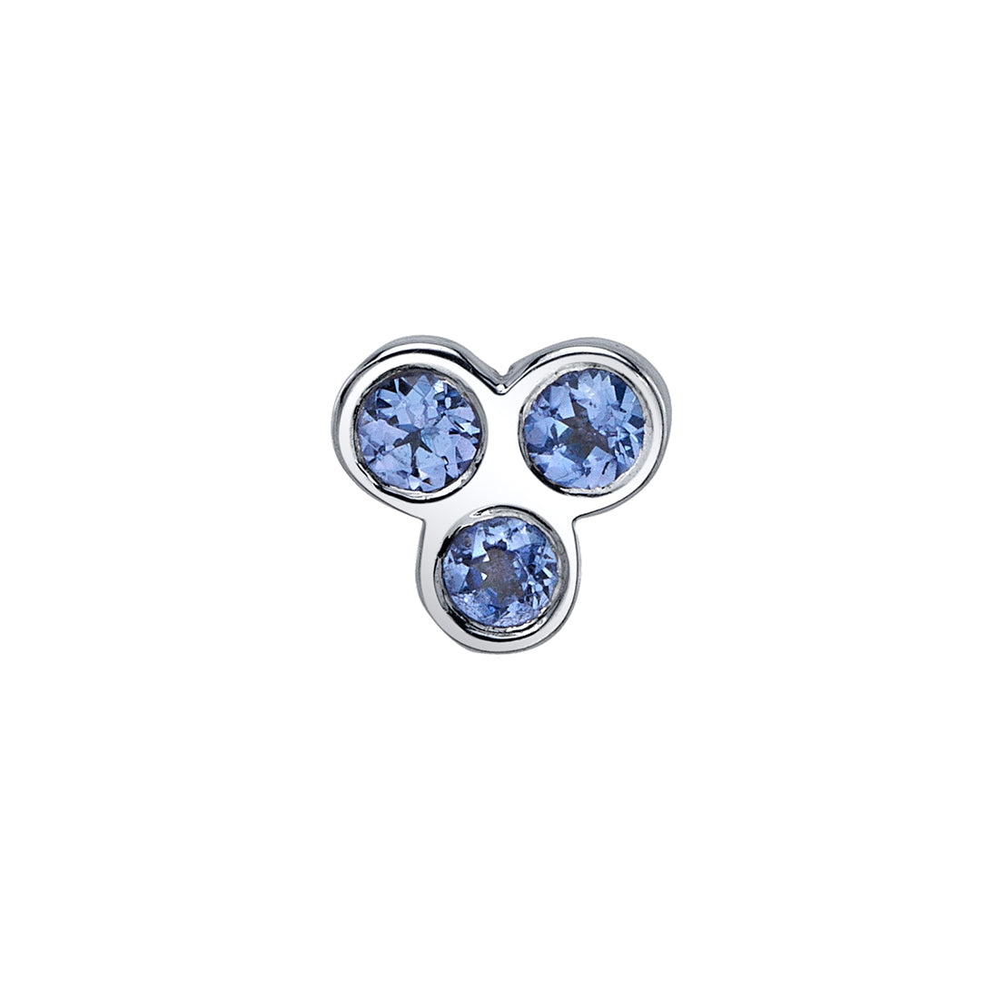 BVLA Tri Bezel Cluster (2mm) in silver, featuring three round tanzanite stones on a white background.