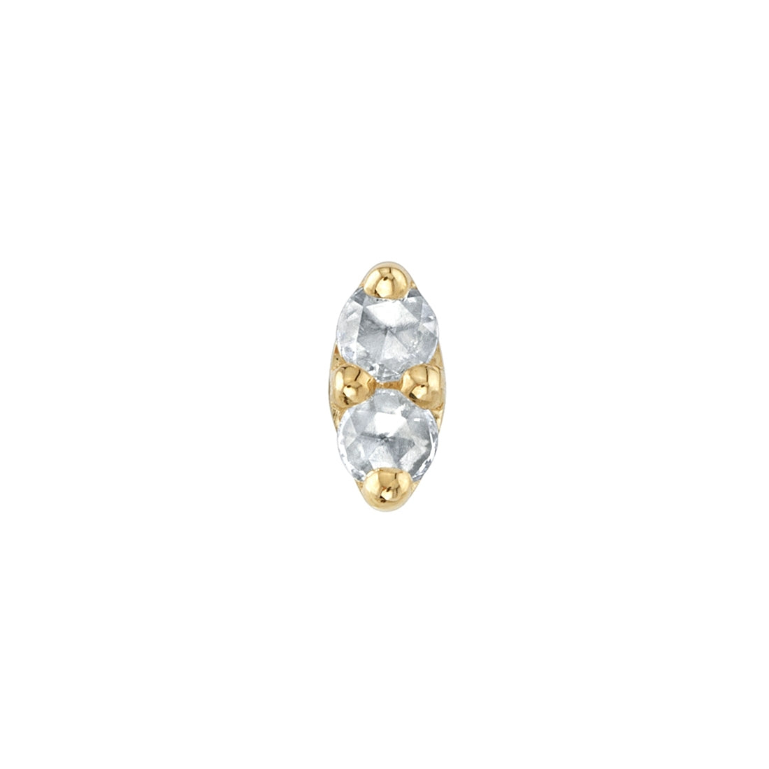 BVLA Marquise Illusion - 1.25mm 14k gold stud earring with two small, round, clear gemstones in a marquise flatback setting.