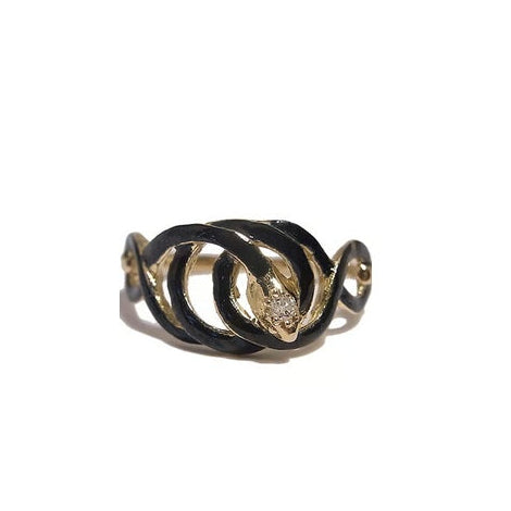 Black Enamel Serpent Ring (Rose Cut 0.1ct diamond)