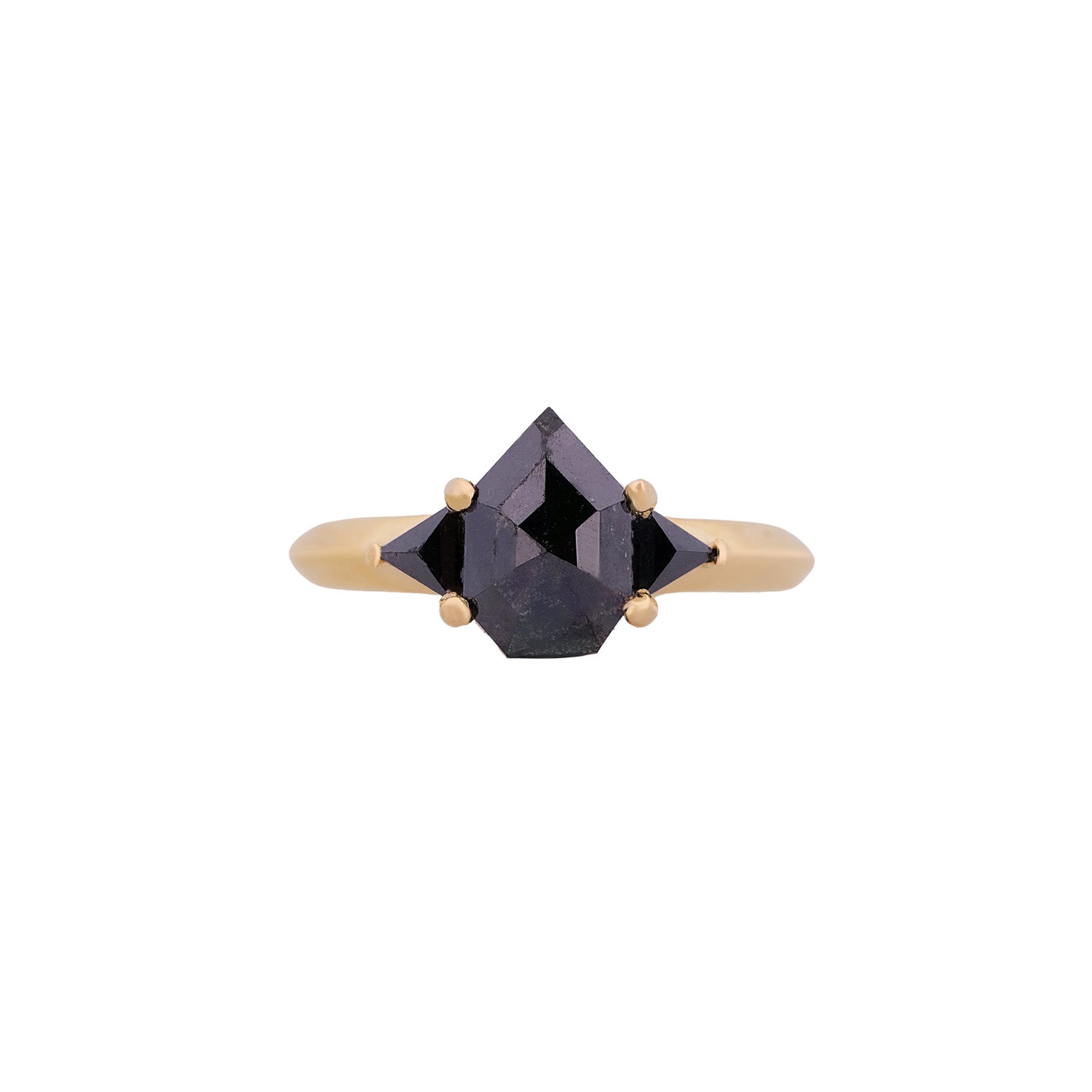 Digby & Iona Petite Caliburn ring with 1.62ct black diamonds and a geometric centerpiece.