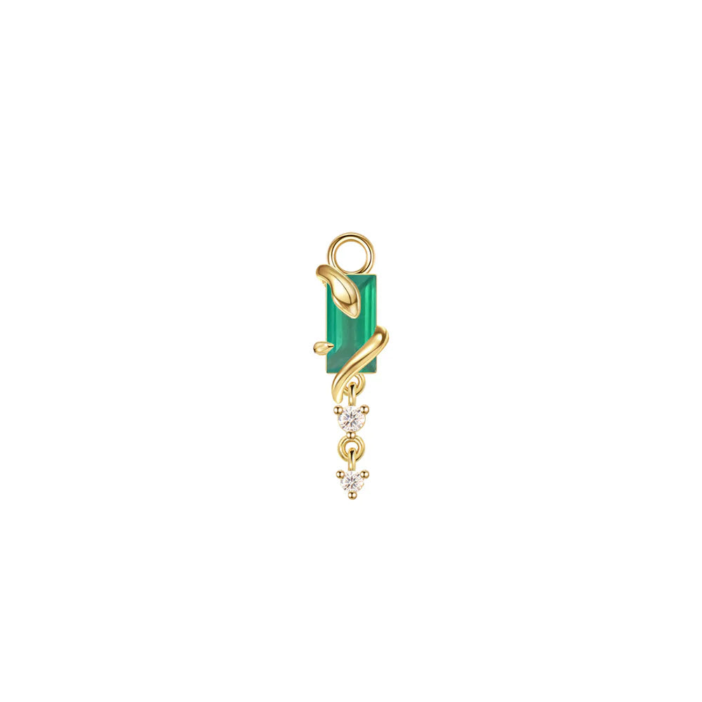 Modern Mood Snake - Eden Charm: 14K gold labret featuring a snake coiled around a green stone above two small diamonds.