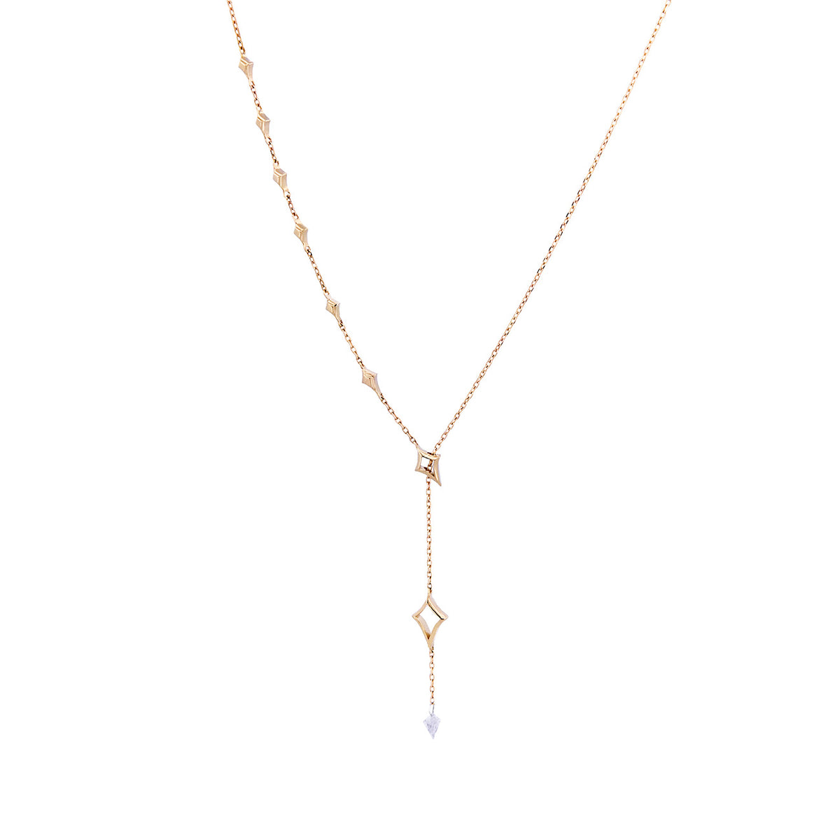 Fiat Lux North Star Lariat Necklace—white diamond, lariat drop, petite pendant; ideal for constellation jewelry lovers.