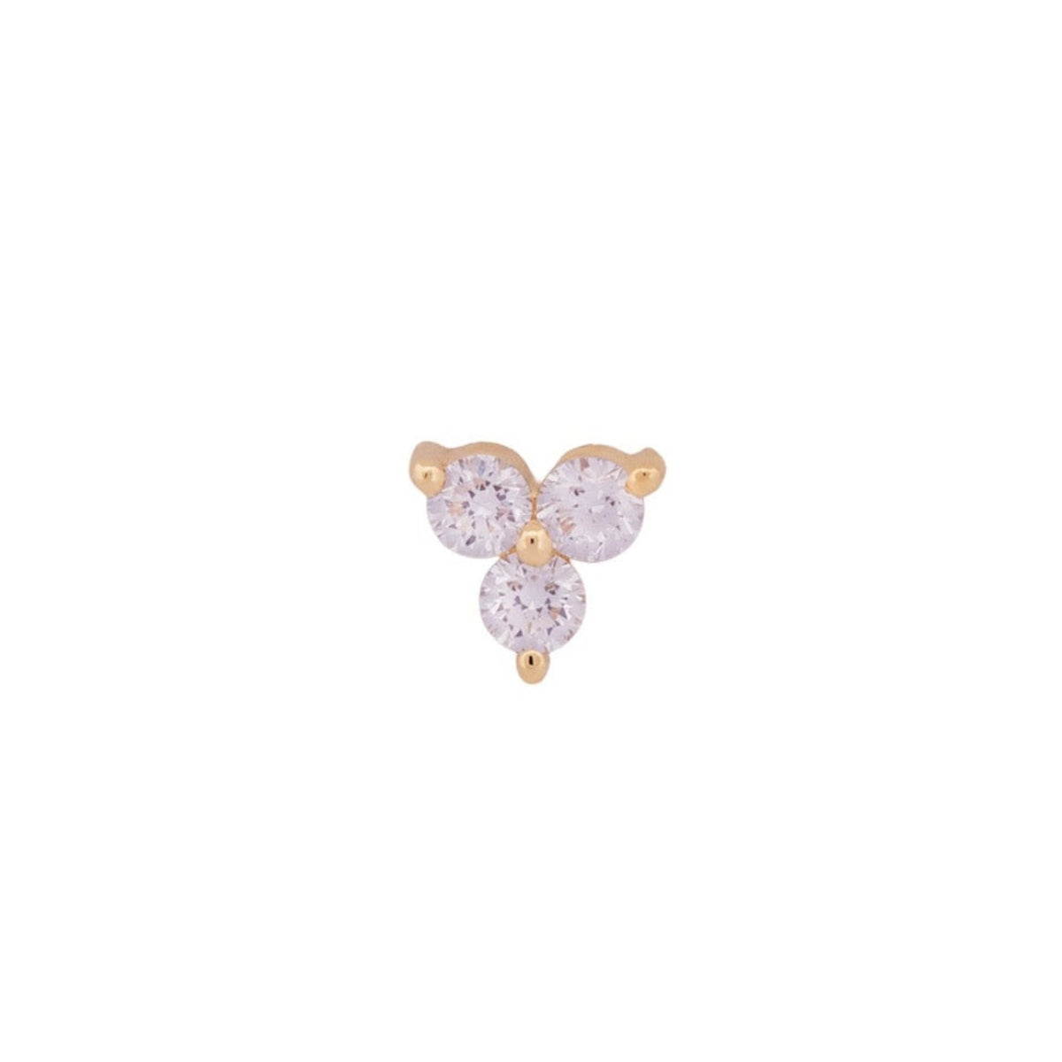 Fiat Lux 3 Gem Cluster earring: small 14K gold stud with three 1.25mm white diamonds in a triangle.