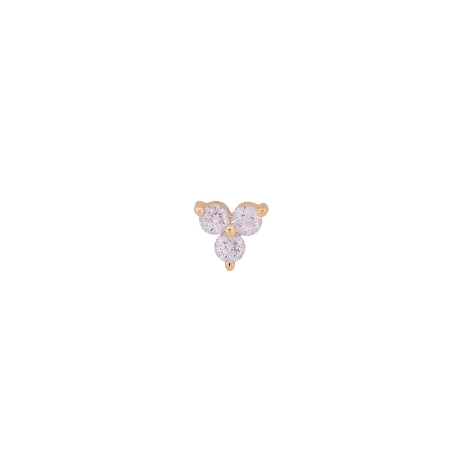 Fiat Lux 3 Gem Cluster earring: small 14K gold stud with three 1.25mm white diamonds in a triangle.
