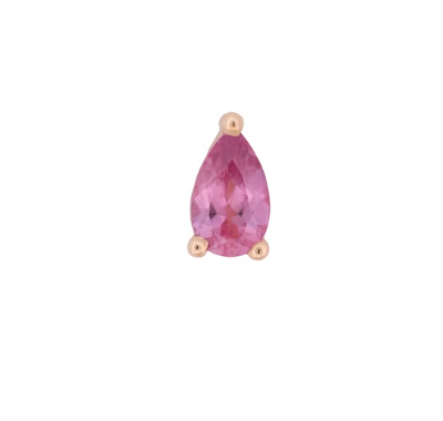 Fiat Lux 3 Prong Pear Grande Padparadscha Sapphire piercing in 14K gold, shown on a white background.