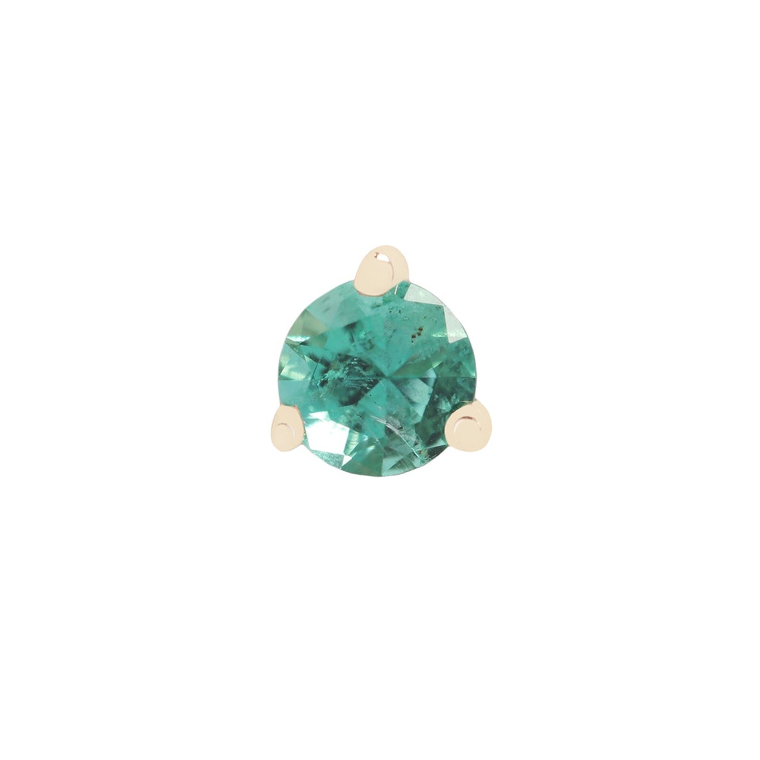 Fiat Lux 3 Prong Round - Colored Gems (3mm) green stud earring in 14K gold, shown on a white background.