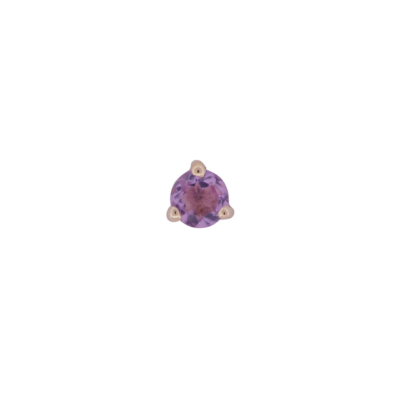Fiat Lux 3 Prong Round 2mm purple gem earrings in 14K gold, shown on a white background.