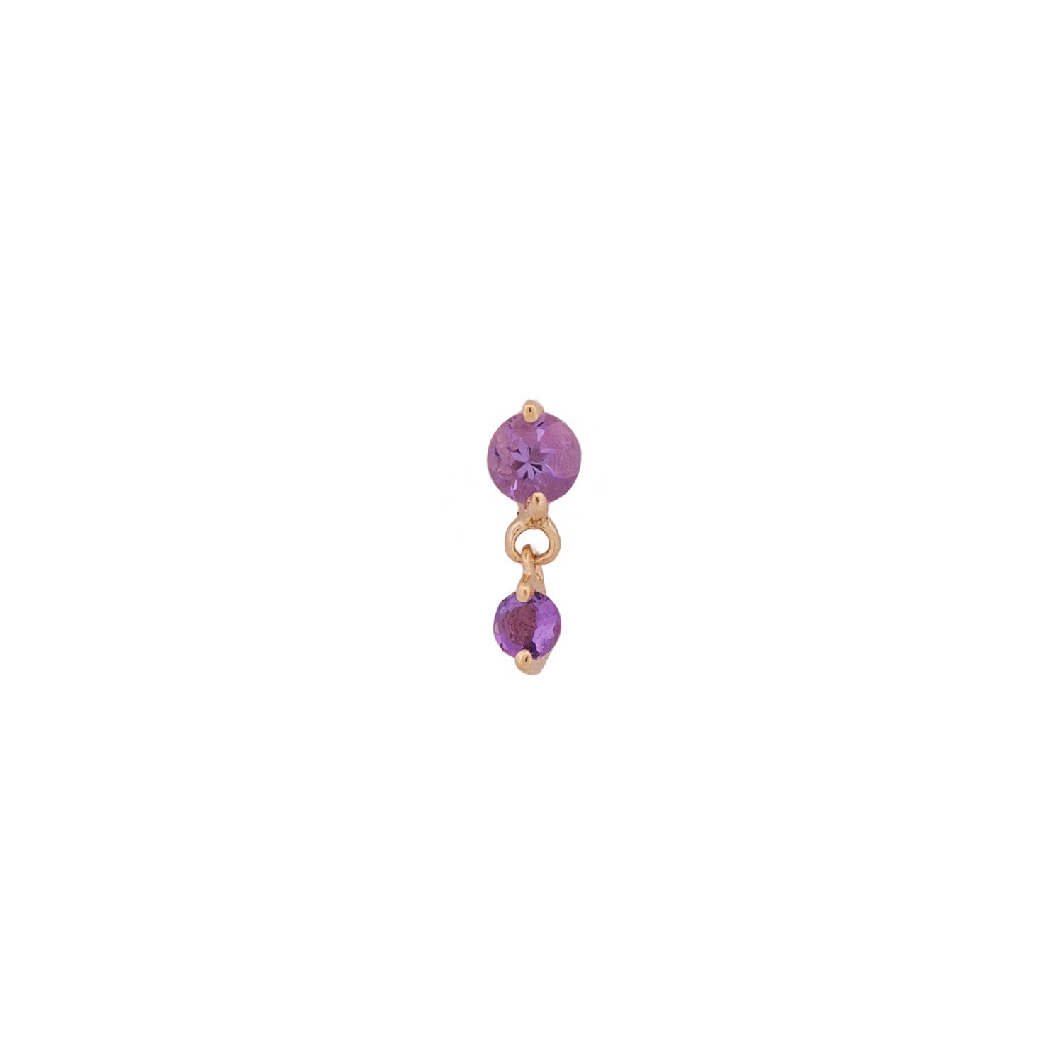 Fiat Lux Petite Twin Stars - Colored (2mm) 14K gold earring with two purple gems, perfect for piercings.