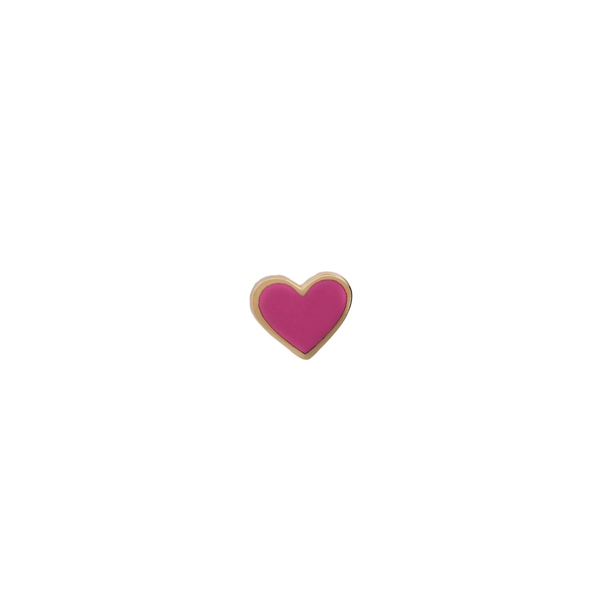 Fiat Lux Color Heart Stud: a small pink heart pin with a 14K gold outline on a white background.
