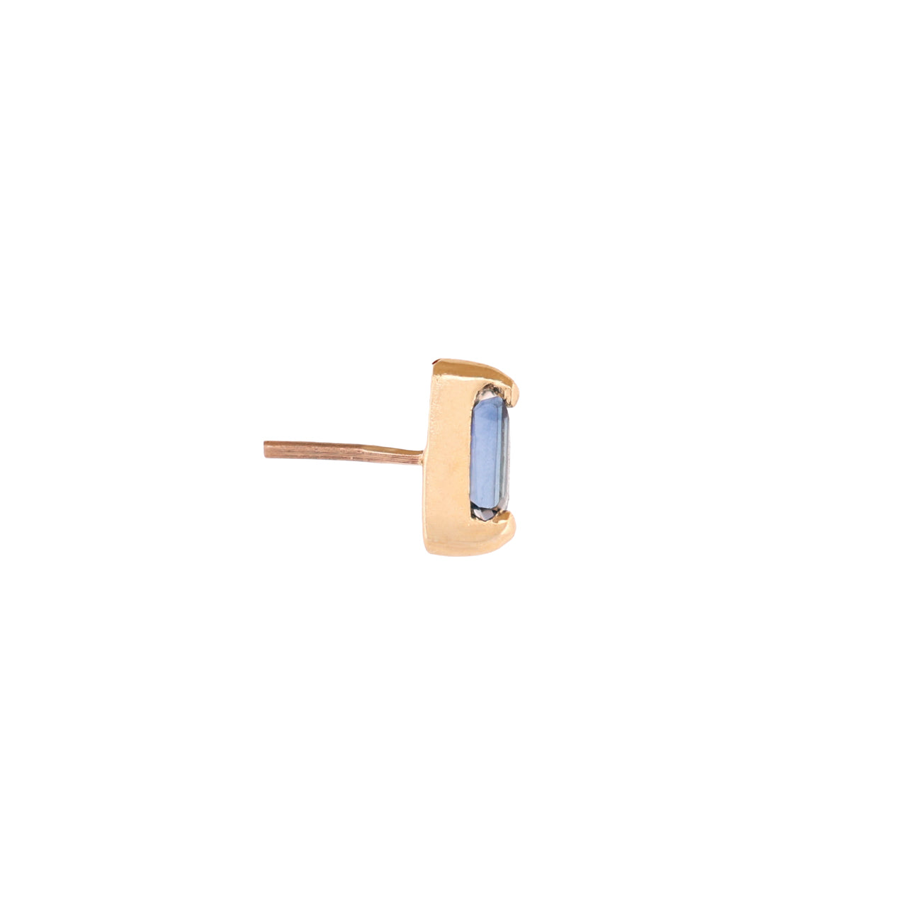 Fiat Lux Escalier Single Stud: 14K gold, rectangular blue gem in a minimal bezel, set on white.