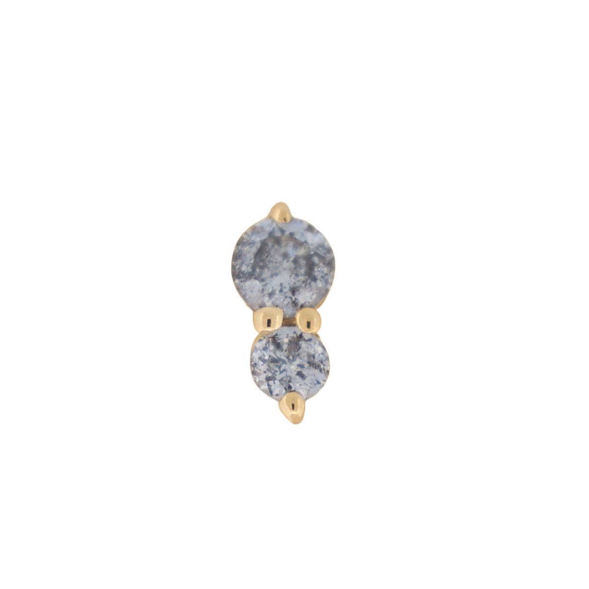 Fiat Lux Graduated Gem Duo earring: small 14K gold flatback with two vertically stacked marbled gray stones.
