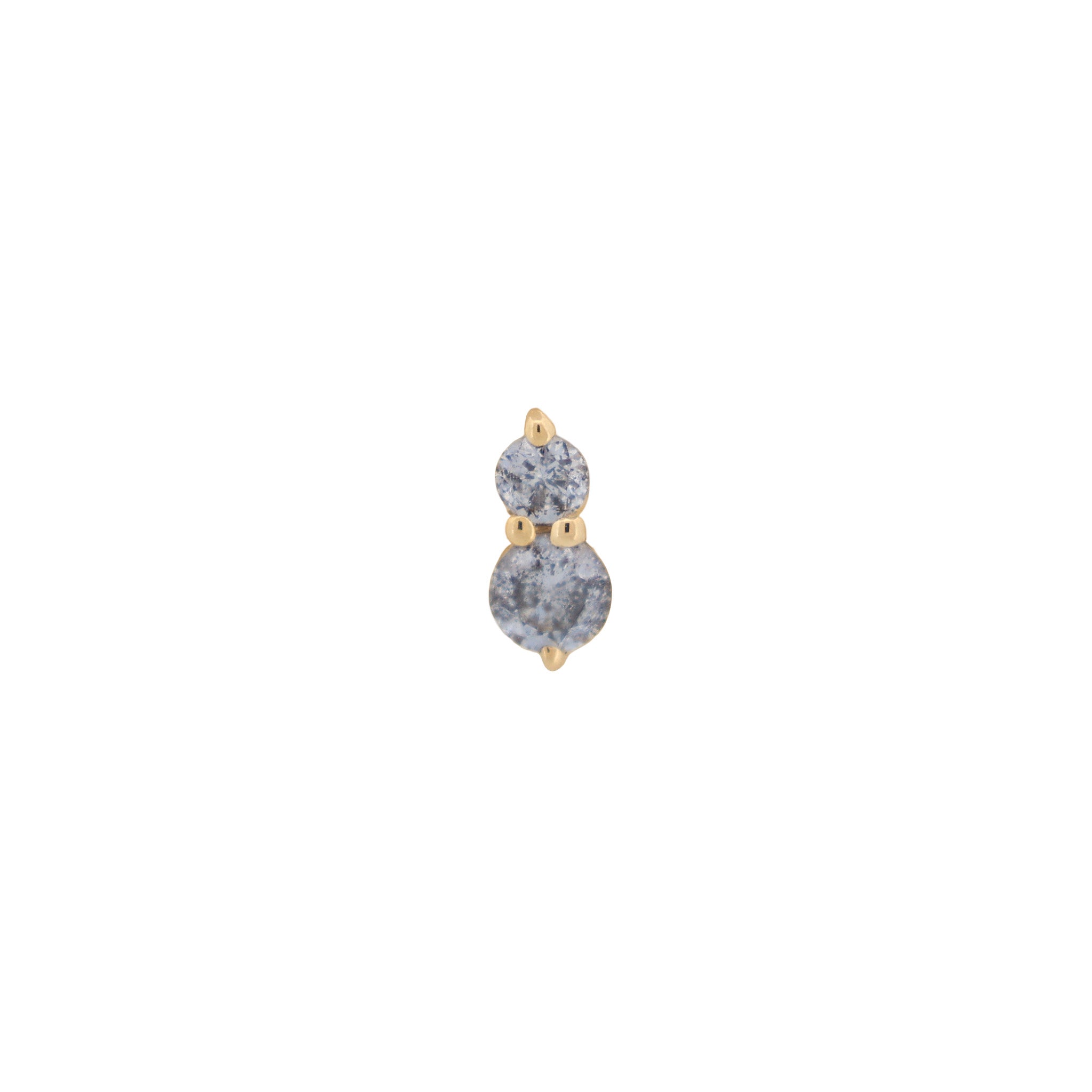 Fiat Lux Graduated Gem Duo earring: small 14K gold flatback with two vertically stacked marbled gray stones.
