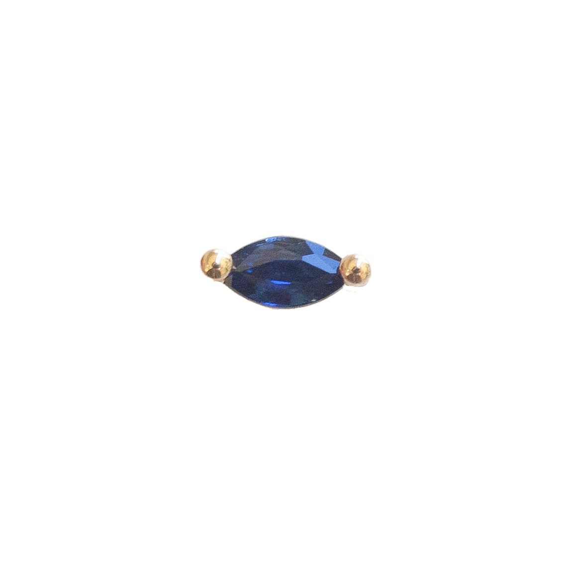Classic Marquise Prong - Colored Stone (3x1.5mm) 14K gold labret with a marquise-cut blue gemstone held by two prongs.