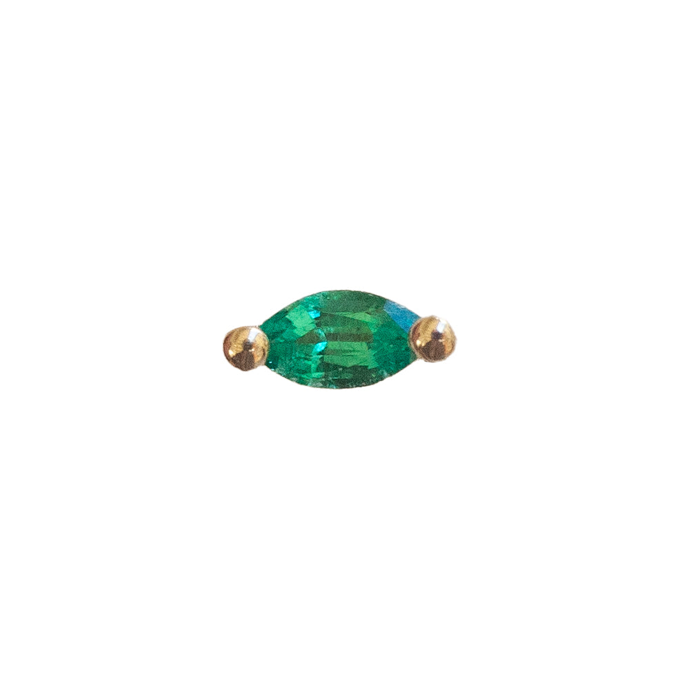 Classic Marquise Prong - Colored Stone (3x1.5mm) in a marquise-cut green gemstone with 14K gold prongs for a labret.