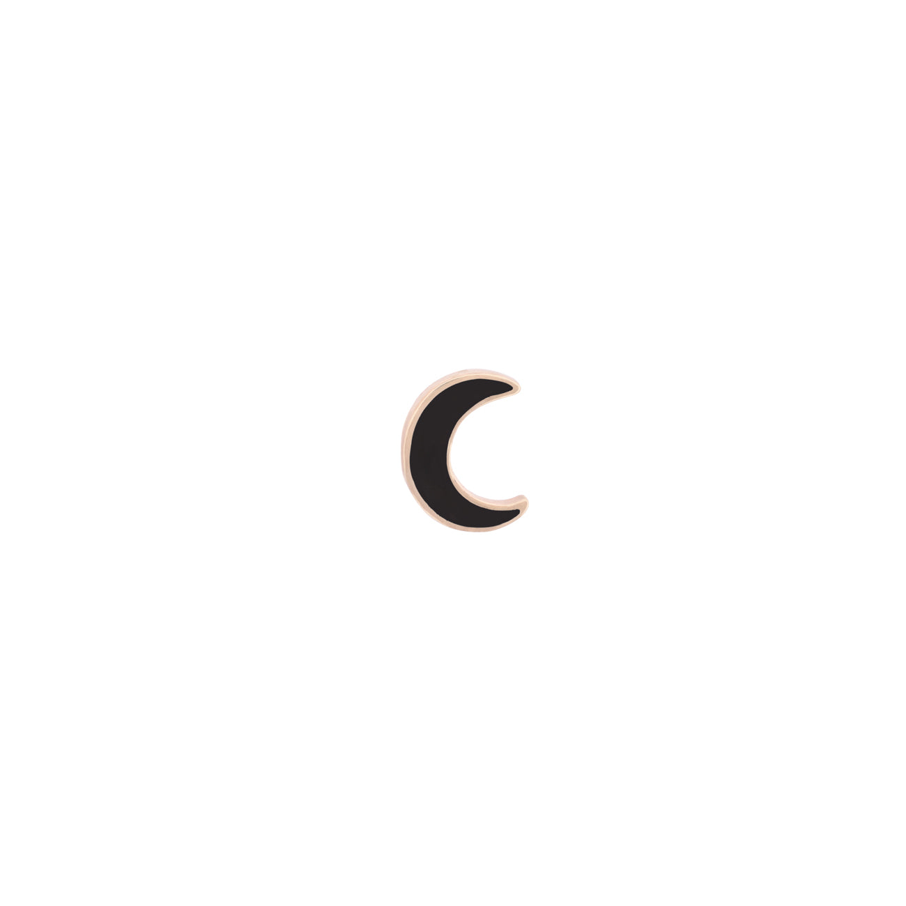 A small crescent moon-shaped charm with a black ceramic face and a yellow gold outline, centered on a plain white background.