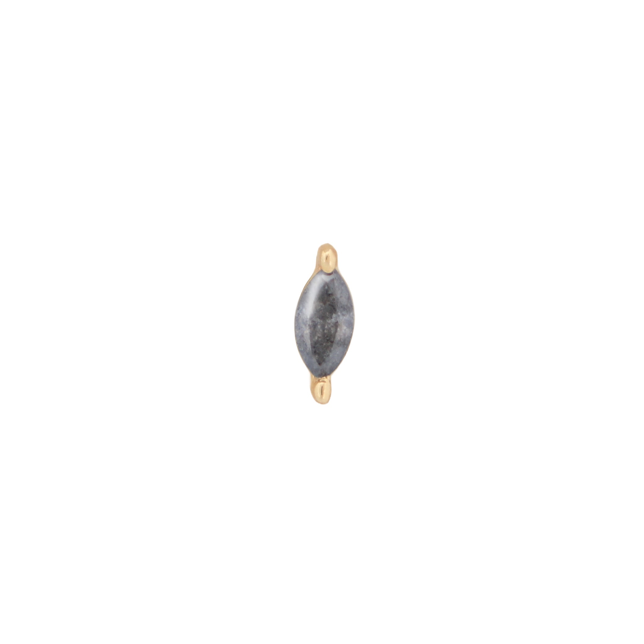 Fiat Lux Petite Marquise Prong - Colored Stone (2.5x1.25mm), gray gem with 14K gold caps, ideal for flatback piercings.
