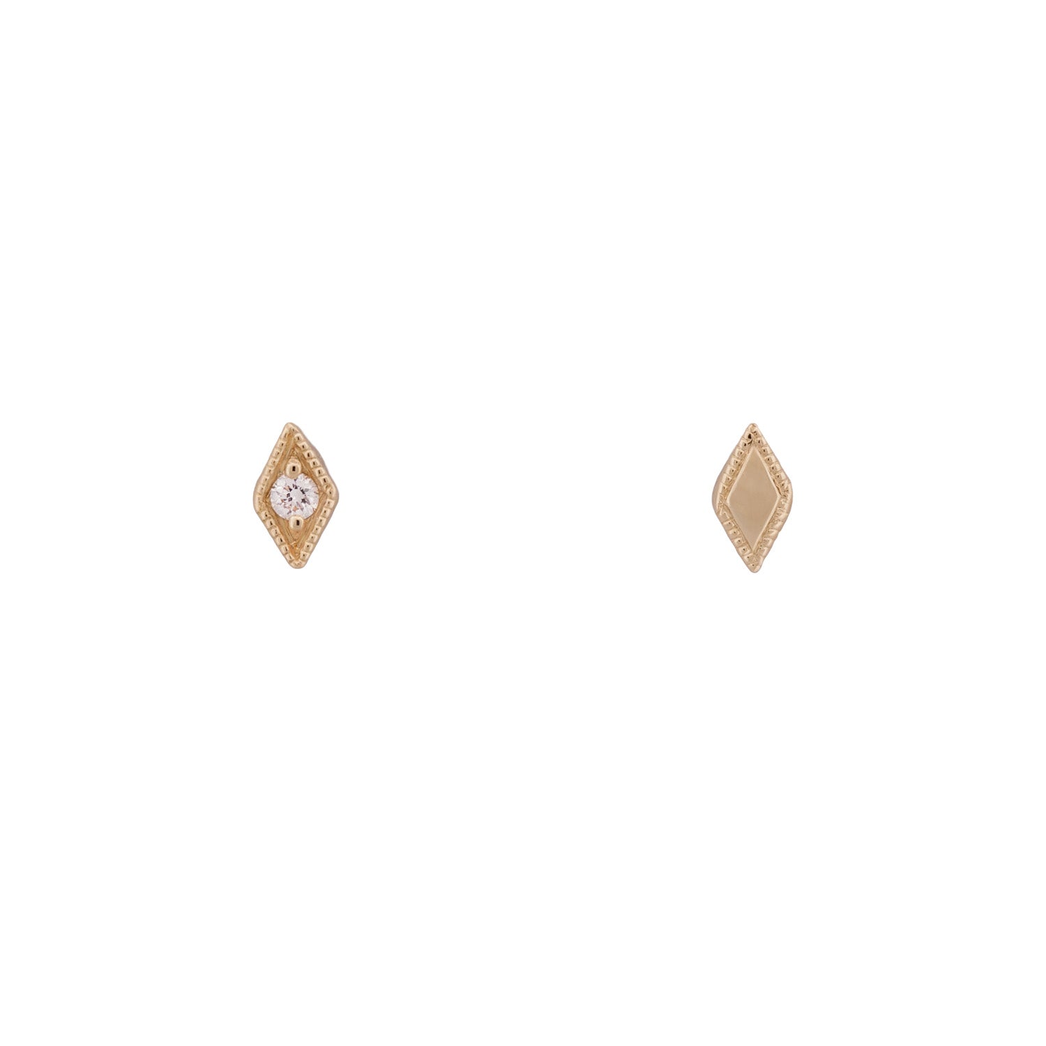 Fiat Lux Serpentra Scale Stud - Round: 14K gold studs with clear gem centers, shown on a white background.