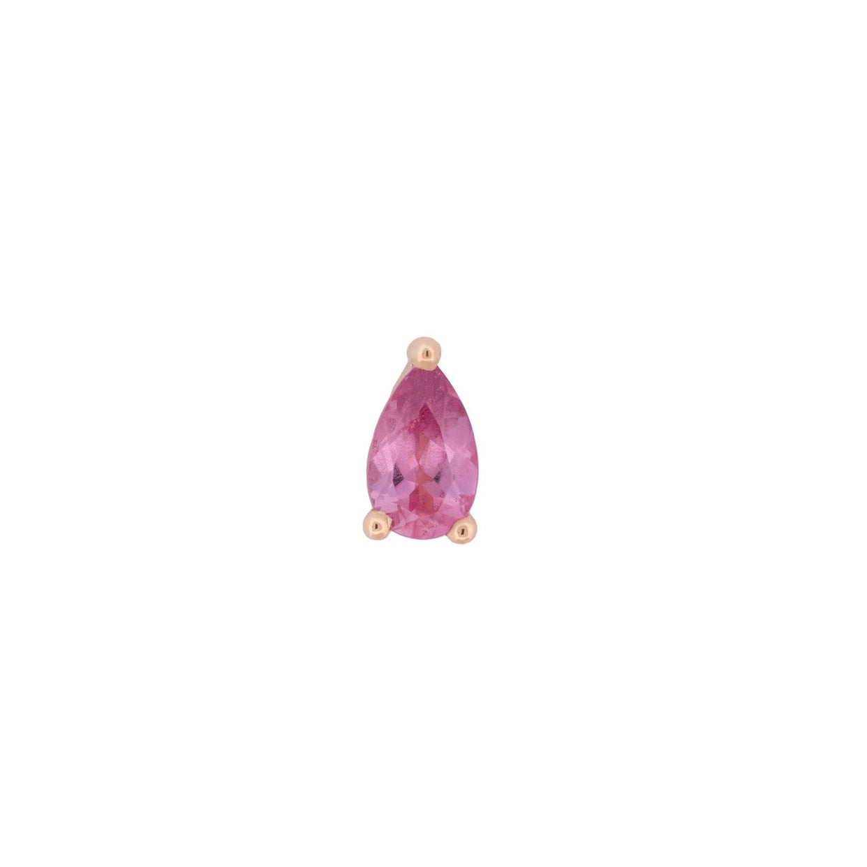 Fiat Lux 3 Prong Pear Grande Padparadscha Sapphire flatback in gold, shown on a white background. Limited Edition.