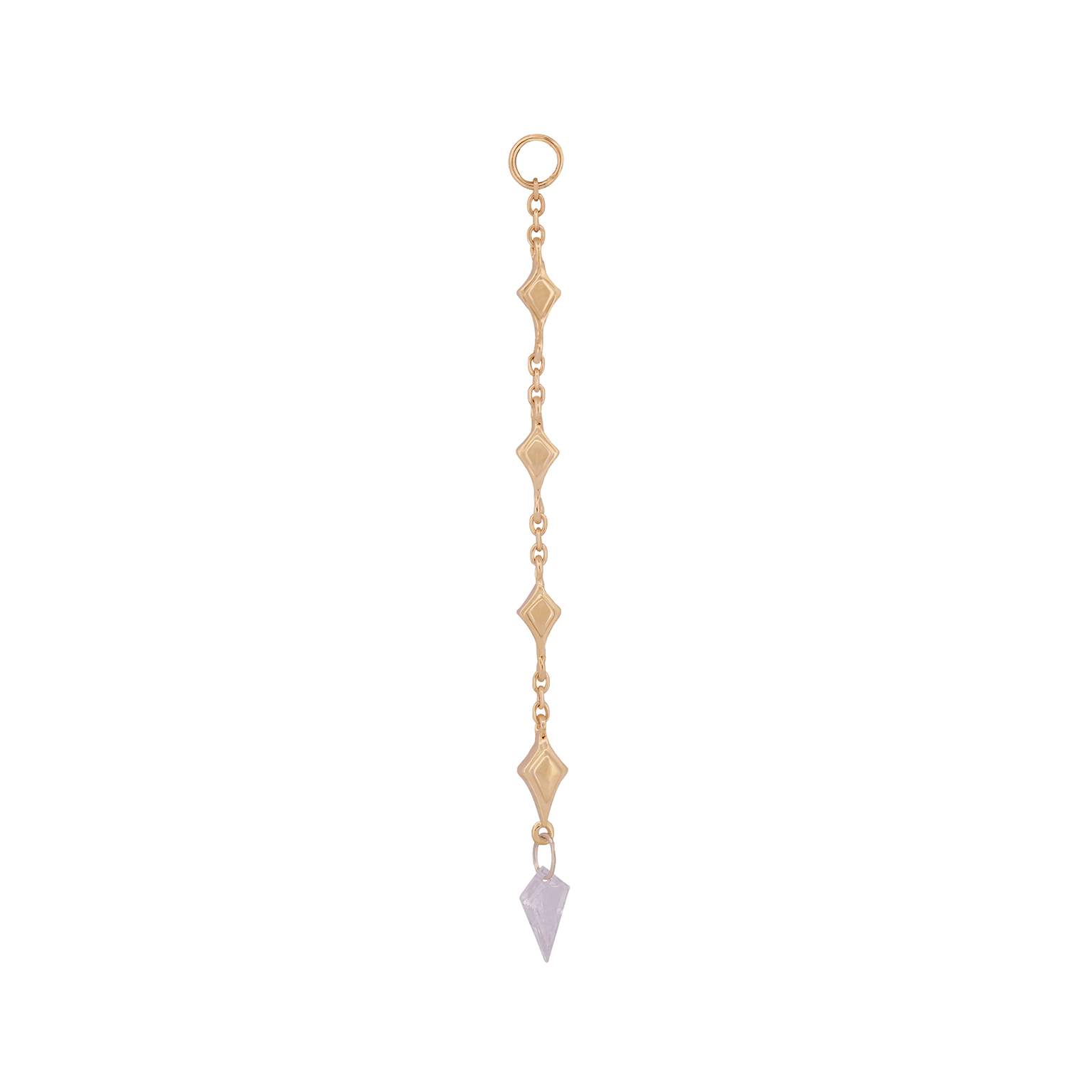 Fiat Lux Constellation Kite Dangle: 14K gold chain with a purple crystal, perfect for elegant piercing jewelry.